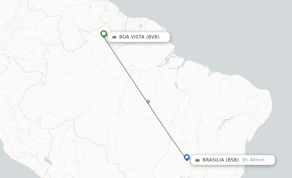 Flights from Boa Vista to Brasilia route map