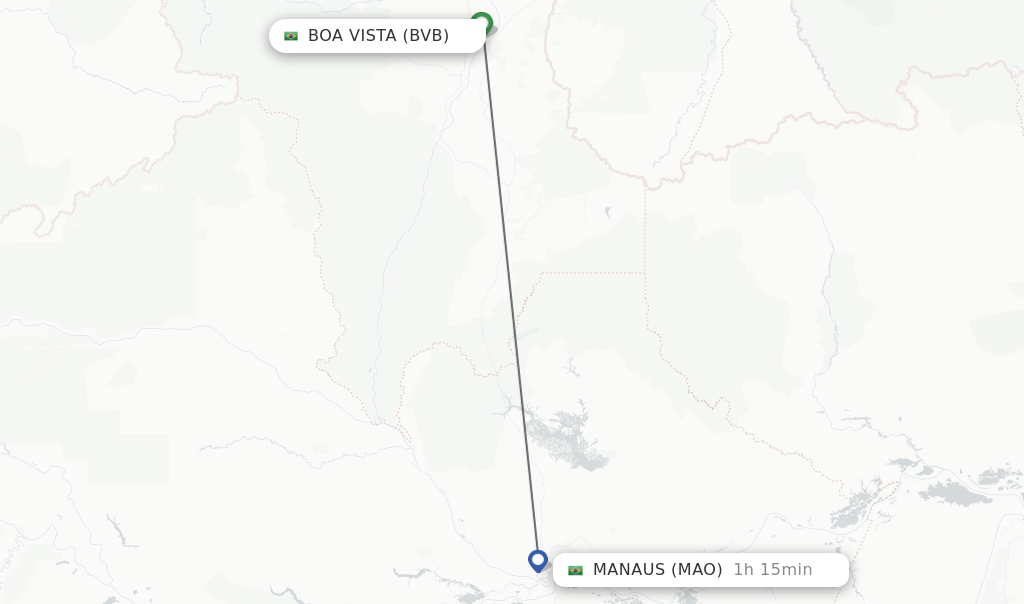 Flights from Boa Vista to Manaus route map