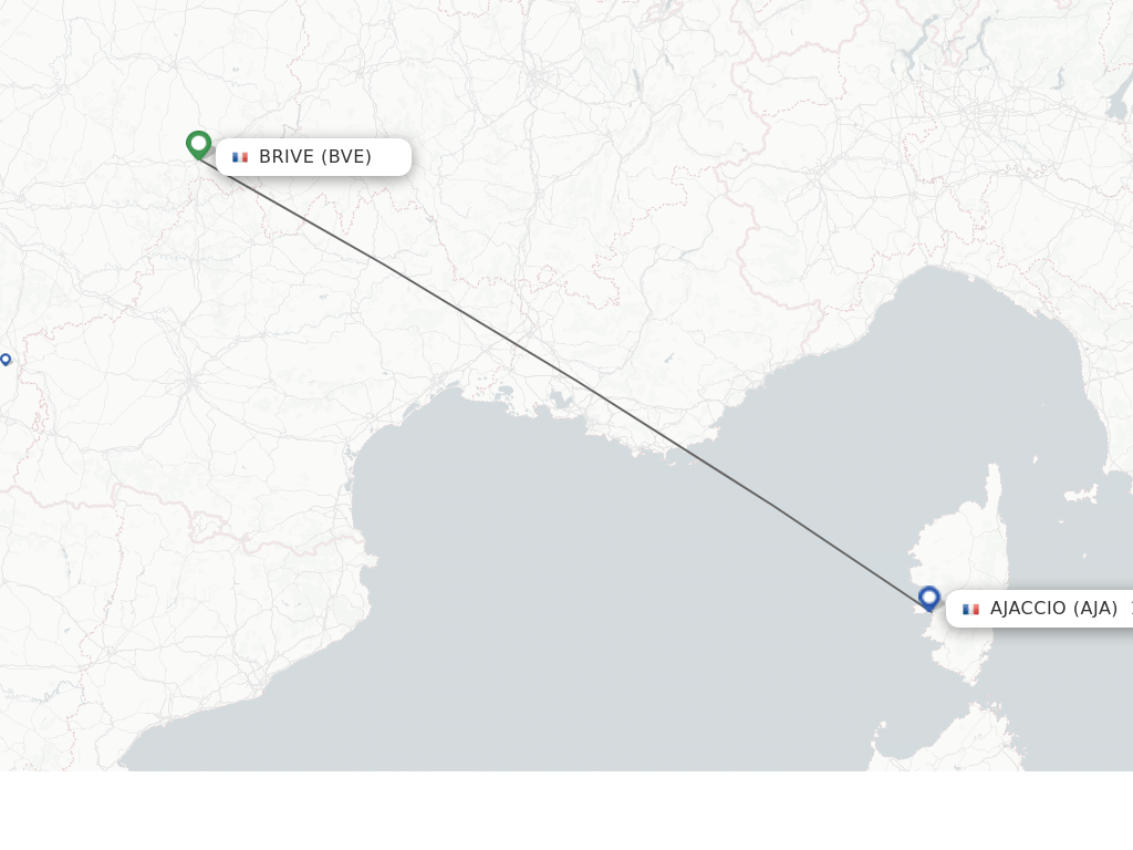 Flights from Brive-La-Gaillarde to Ajaccio route map