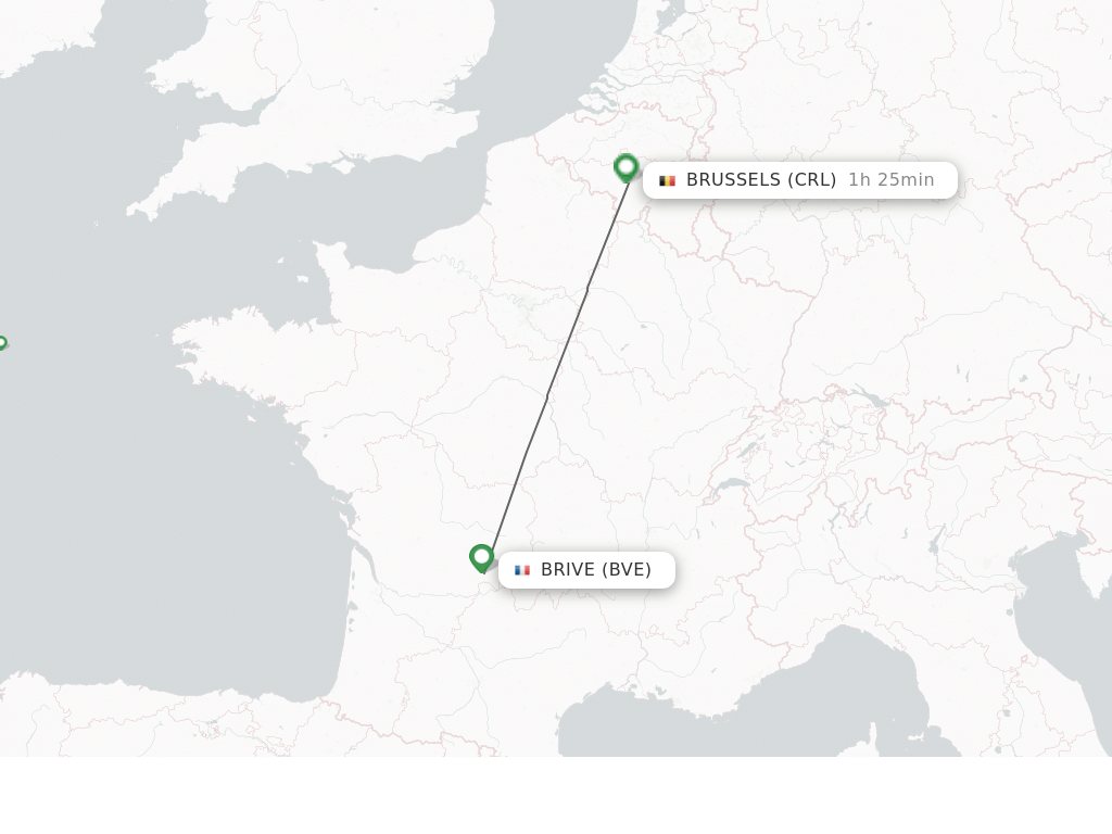 Flights from Brive-La-Gaillarde to Brussels route map