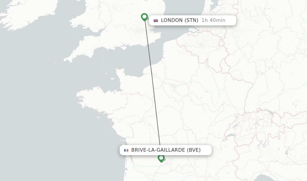 Flights from Brive-La-Gaillarde to London route map