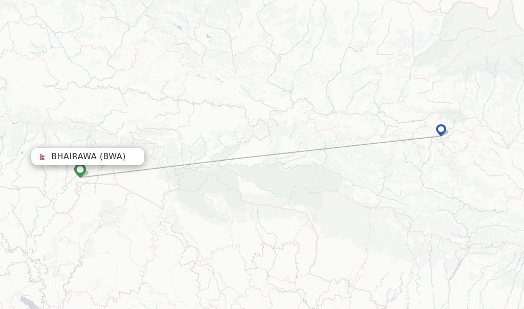 Route map with flights from Bhairawa with Yeti Airlines