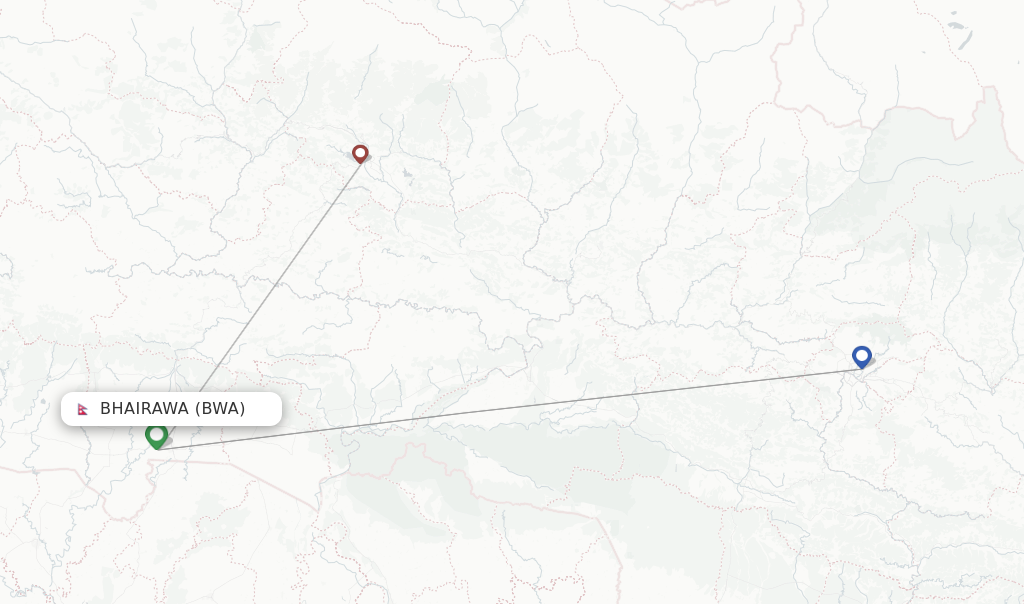 Flights from Bhairawa to Bangkok route map