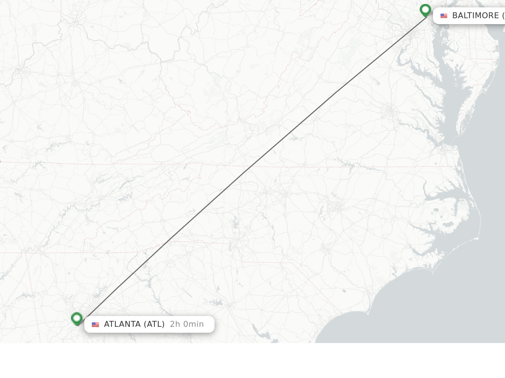 Flights from Baltimore to Atlanta route map