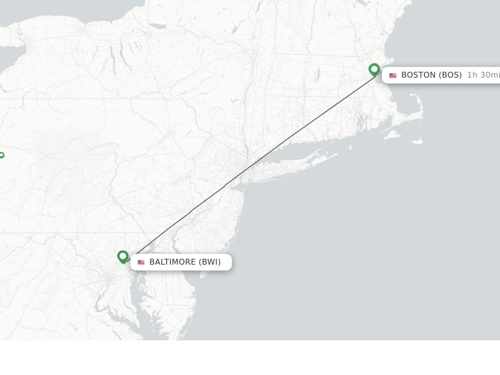 Flights from Baltimore to Boston route map