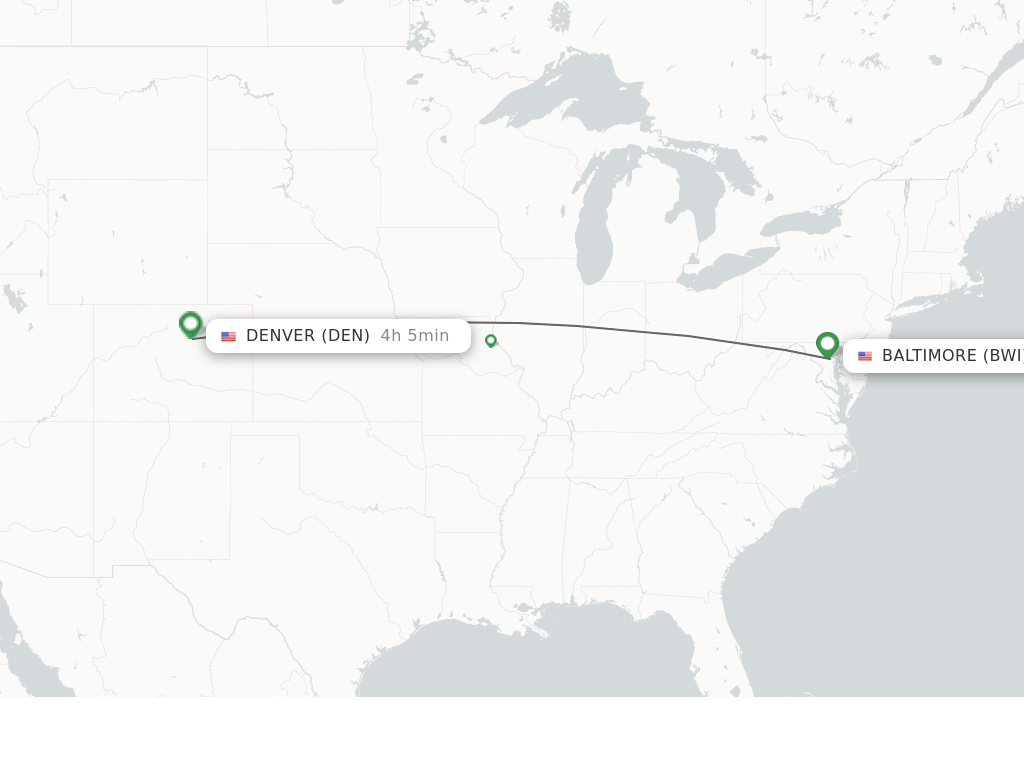 Flights from Baltimore to Denver route map