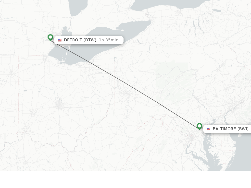 Flights from Baltimore to Detroit route map