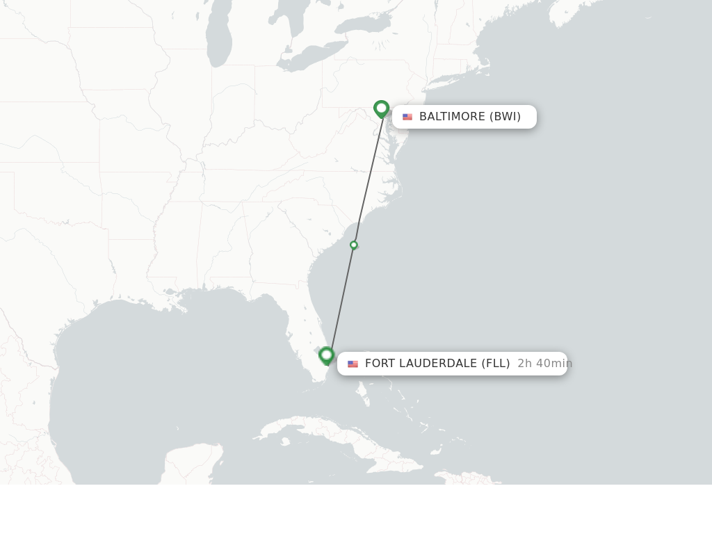 Flights from Baltimore to Fort Lauderdale route map
