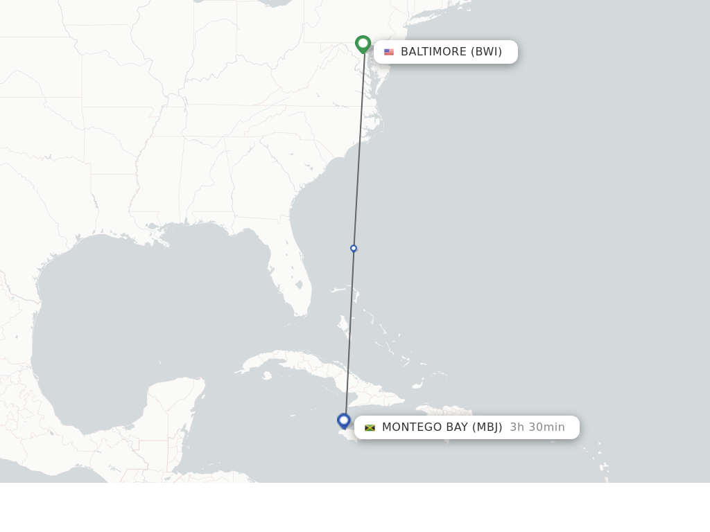 Flights from Baltimore to Montego Bay route map