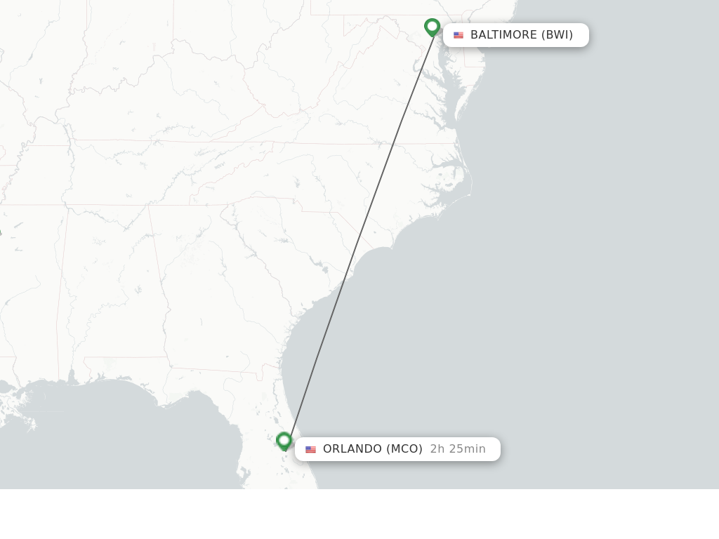 Flights from Baltimore to Orlando route map