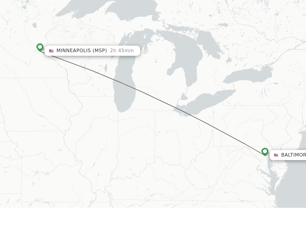 Flights from Baltimore to Minneapolis route map