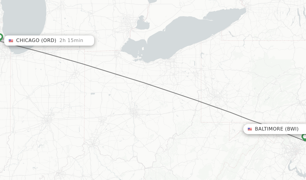 Flights from Baltimore to Chicago route map