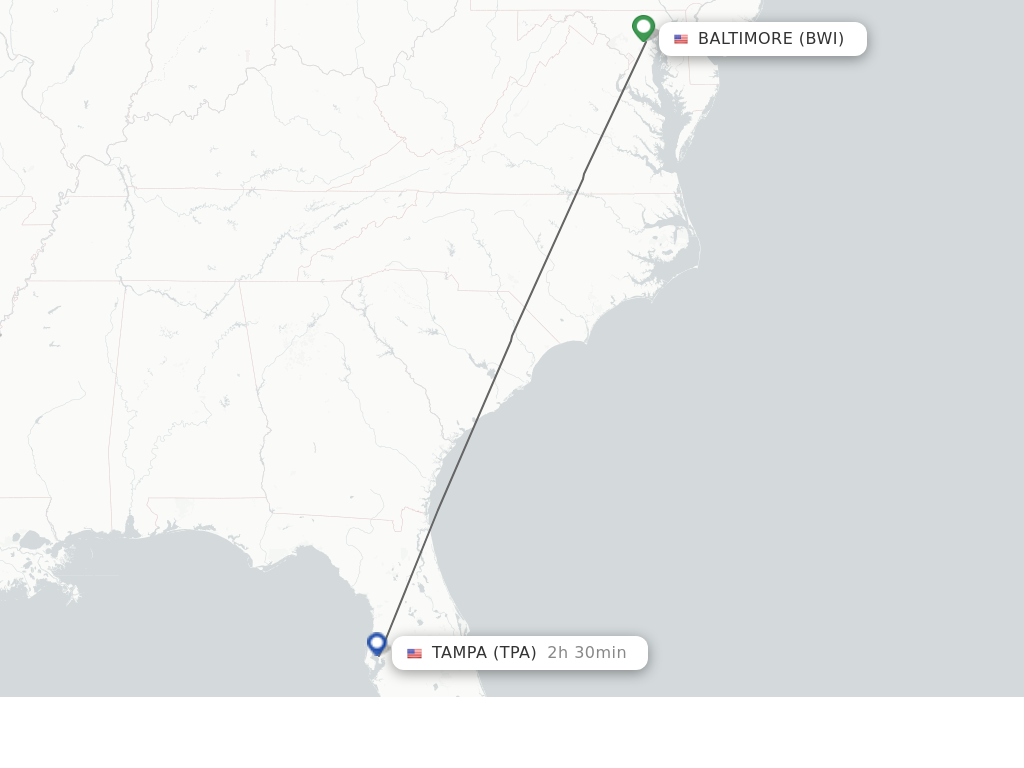 Flights from Baltimore to Tampa route map