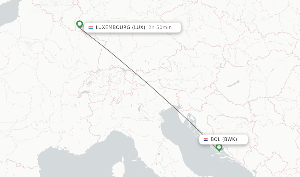 Flights from Bol to Luxembourg route map
