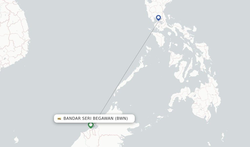 Route map with flights from Bandar Seri Begawan with Cebu Pacific