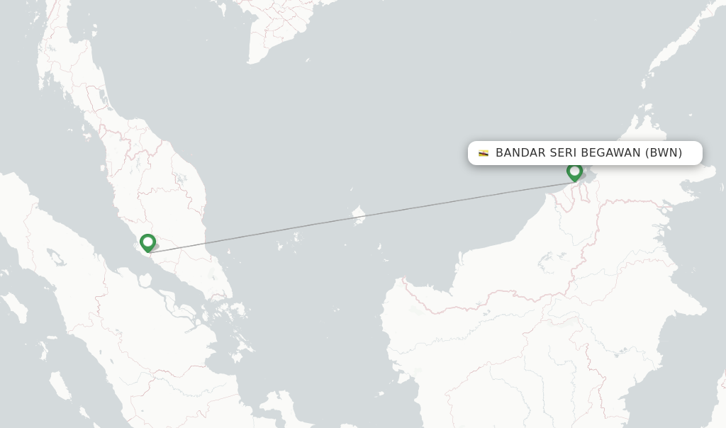 Route map with flights from Bandar Seri Begawan with AirAsia