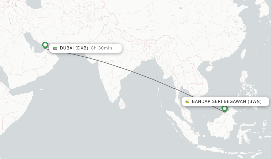 Flights from Bandar Seri Begawan to Dubai route map