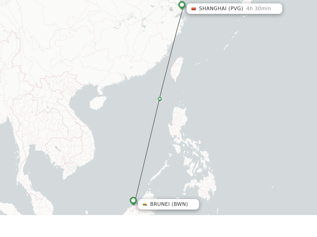 Flights from Bandar Seri Begawan to Shanghai route map