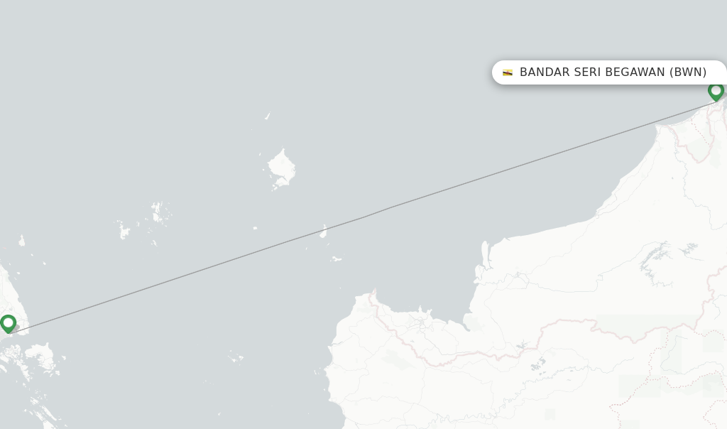 Route map with flights from Bandar Seri Begawan with Singapore Airlines