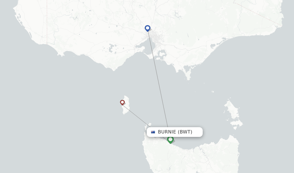 Route map with flights from Burnie with Rex