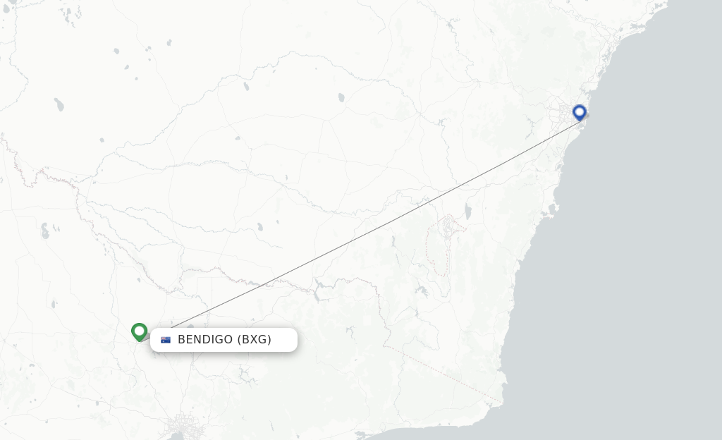 Route map with flights from Bendigo with Qantas