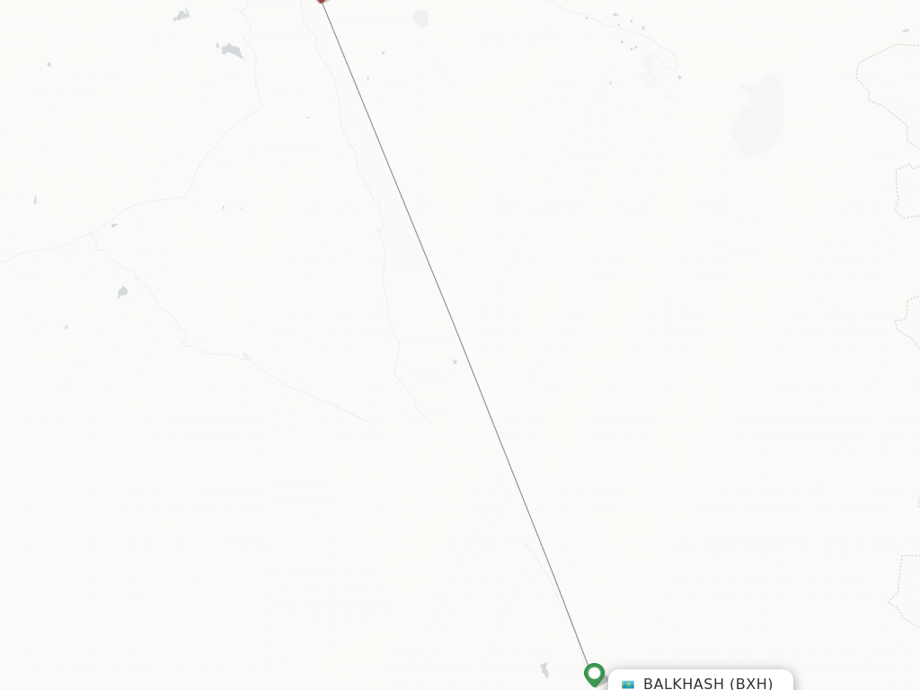 Flights from Balhash to Astana route map