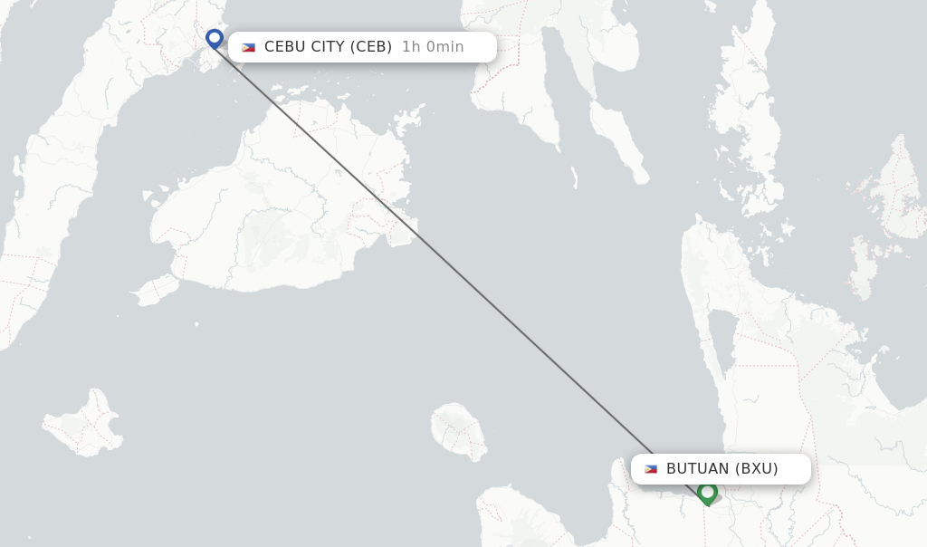 Flights from Butuan to Cebu City route map