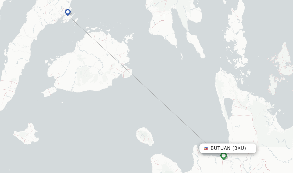 Route map with flights from Butuan with Cebgo