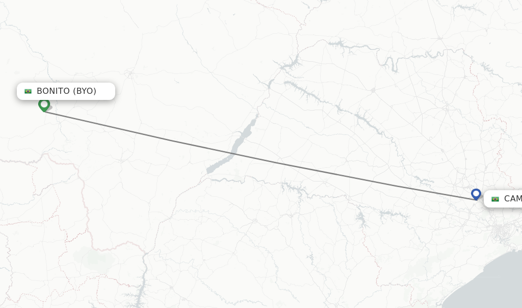 Flights from Bonito to Campinas route map