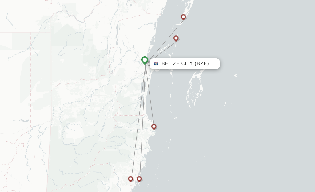Route map with flights from Belize City with Maya Island Air