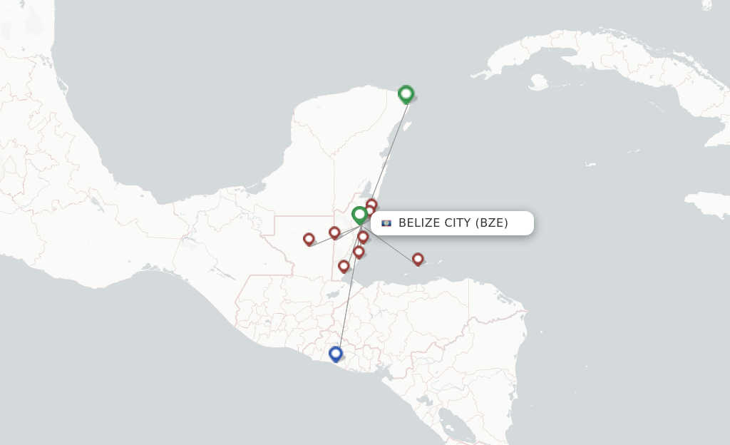 Route map with flights from Belize City with Tropic Air