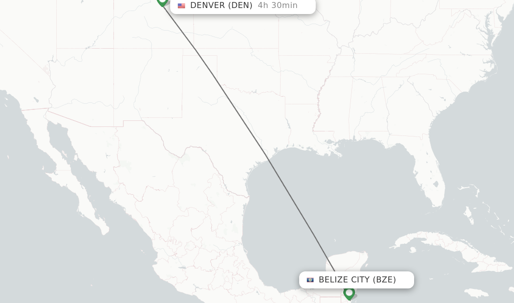 Flights from Belize City to Denver route map