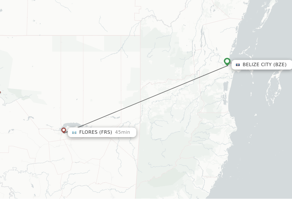 Flights from Belize City to Flores route map
