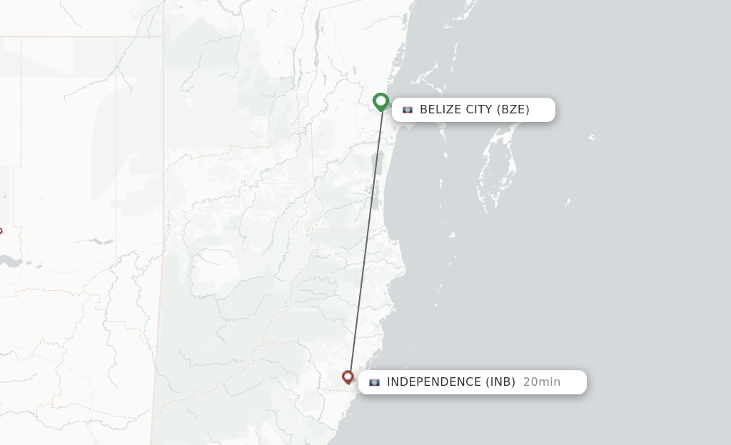 Flights from Belize City to Independence route map