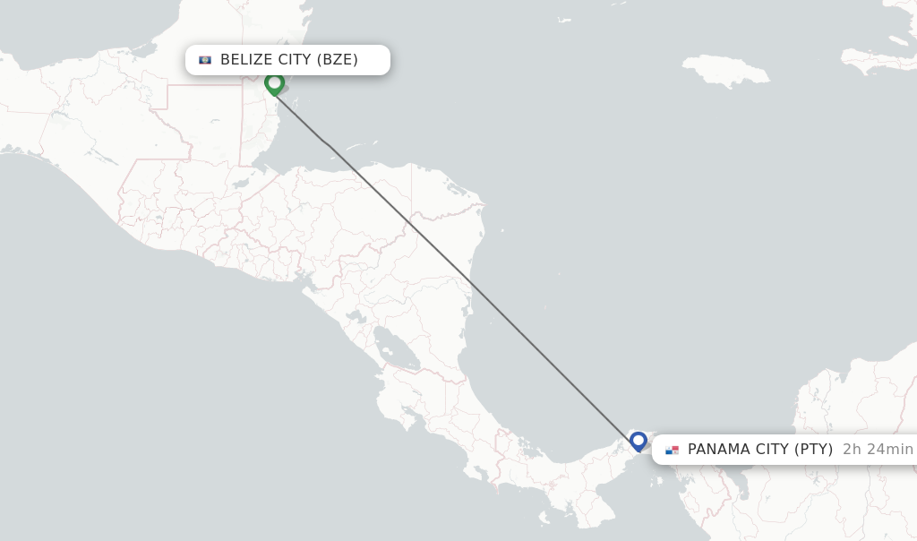 Flights from Belize City to Panama City route map