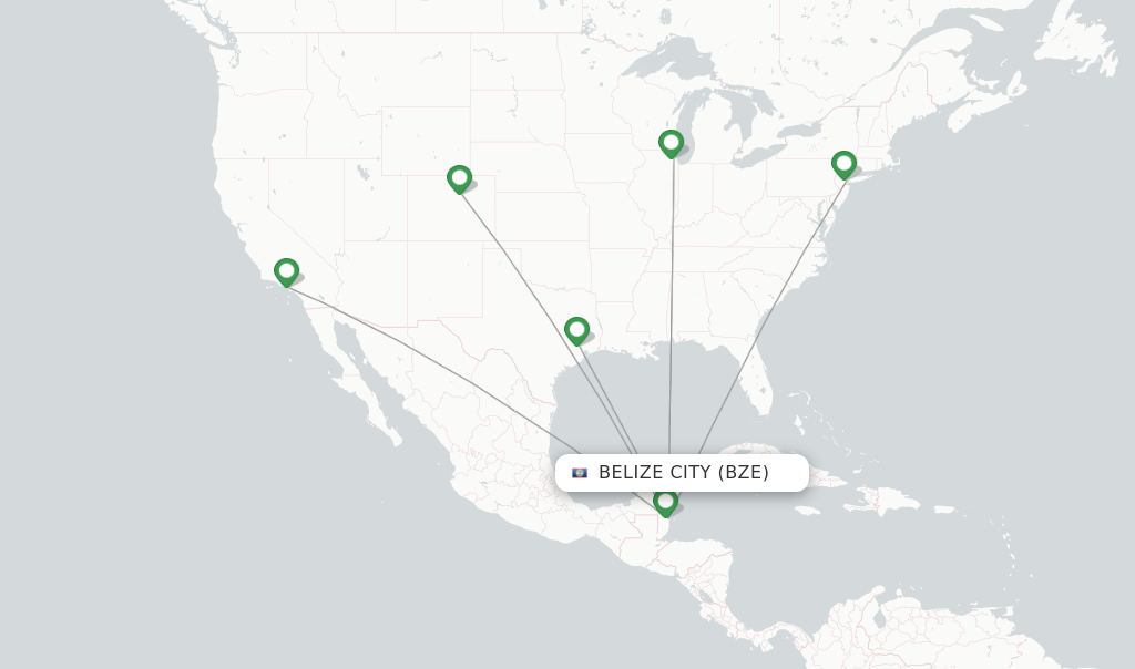 Route map with flights from Belize City with United