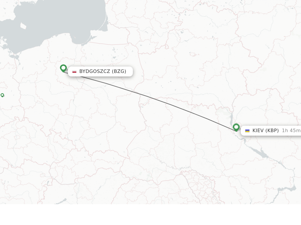 Flights from Bydgoszcz to Kiev/Kyiv route map