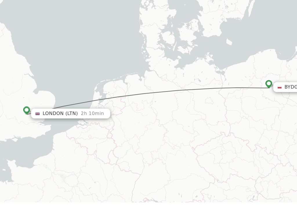 Flights from Bydgoszcz to London route map