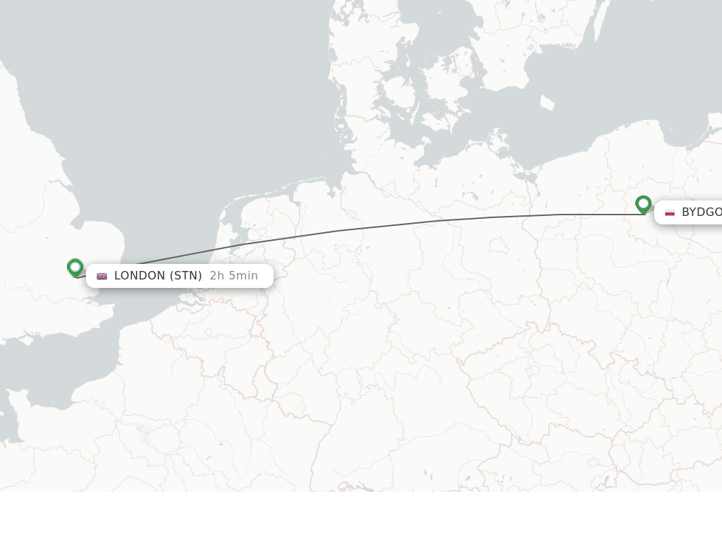 Flights from Bydgoszcz to London route map