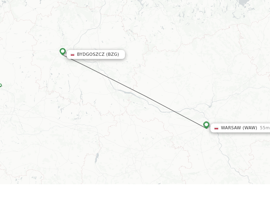 Flights from Bydgoszcz to Warsaw route map