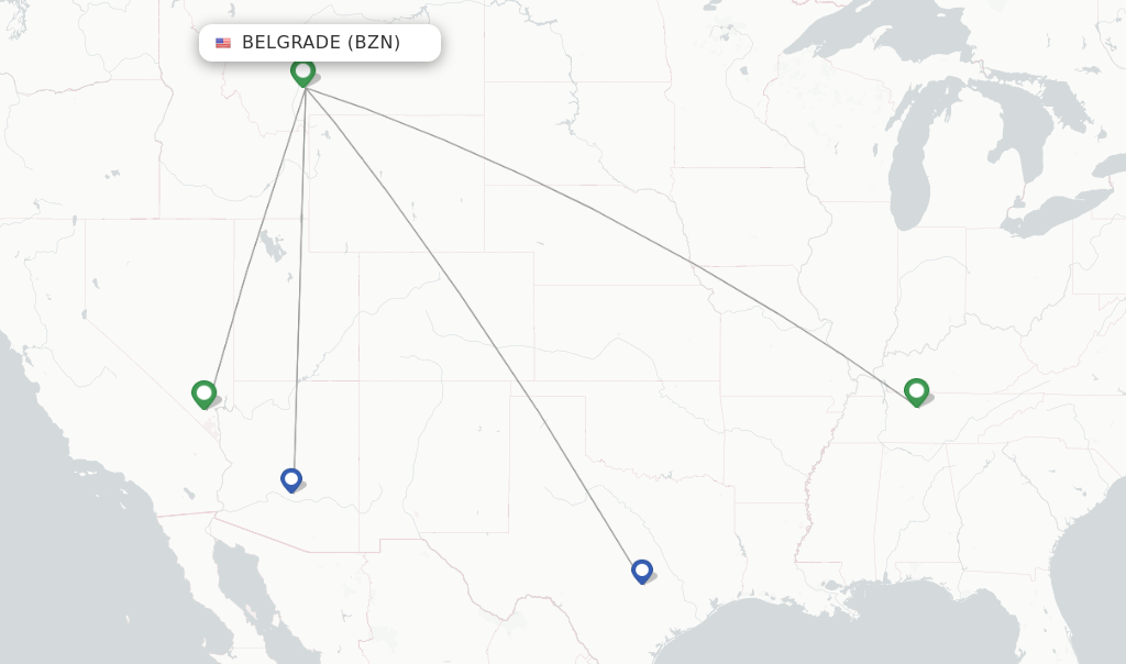 Route map with flights from Bozeman with Allegiant