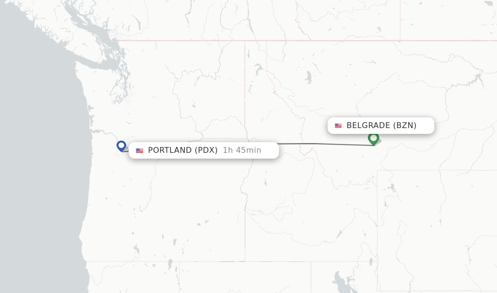 Flights from Bozeman to Portland route map