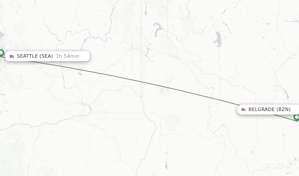 Flights from Bozeman to Seattle route map