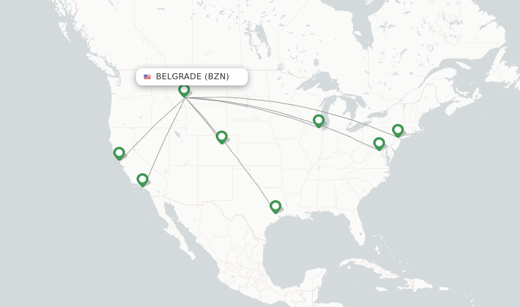 Route map with flights from Bozeman with United