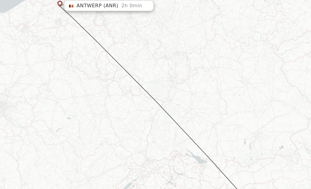 Flights from Bolzano to Antwerp route map