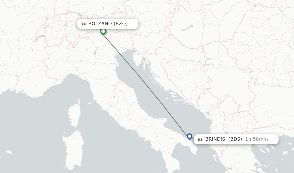 Flights from Bolzano to Brindisi route map