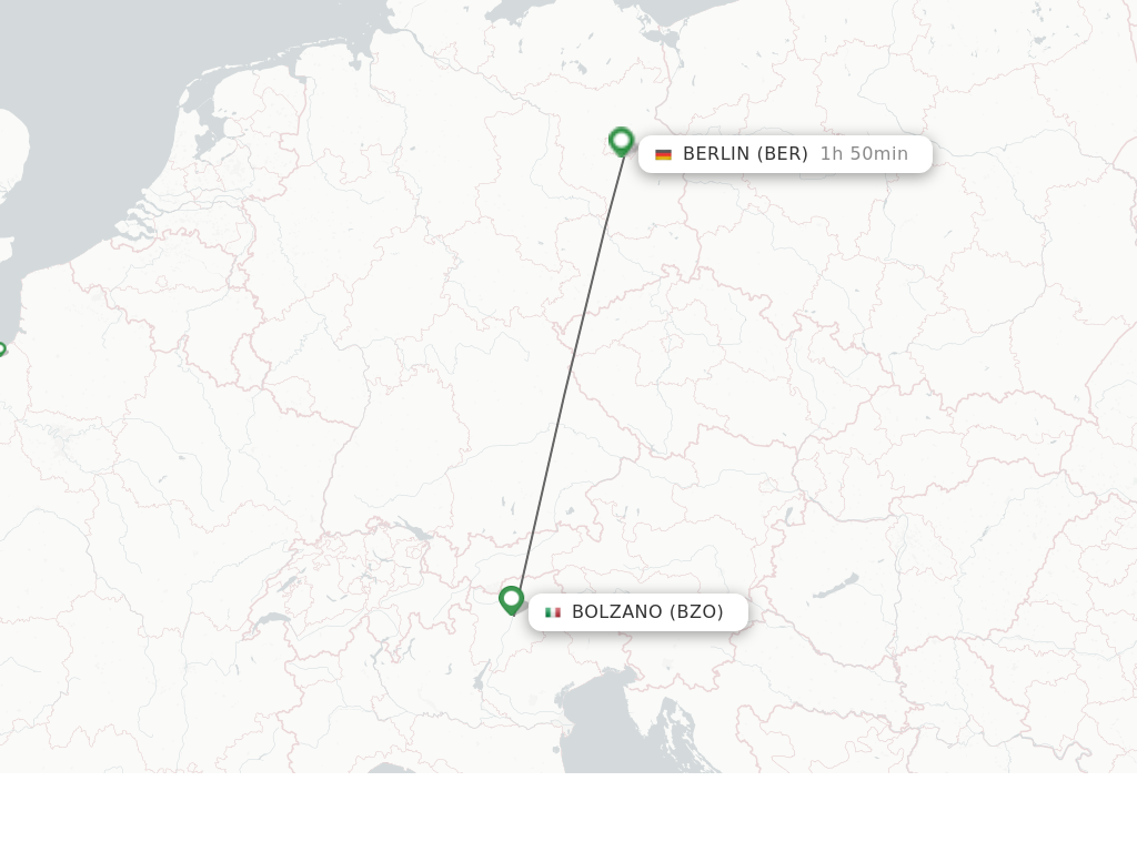 Flights from Bolzano to Berlin route map