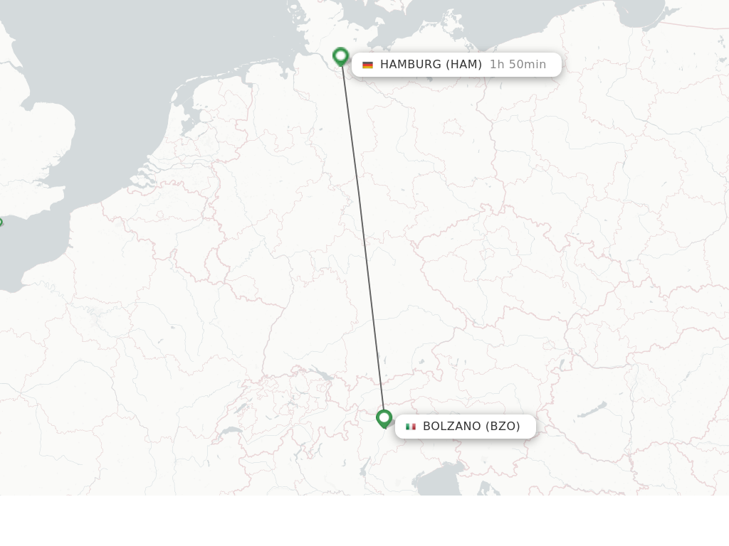 Flights from Bolzano to Hamburg route map