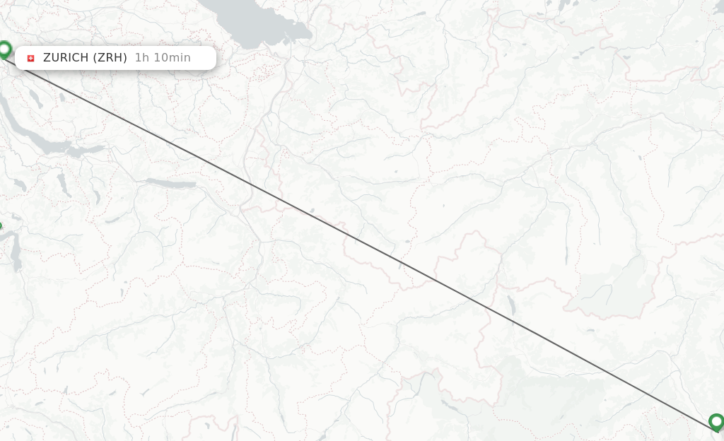 Flights from Bolzano to Zurich route map