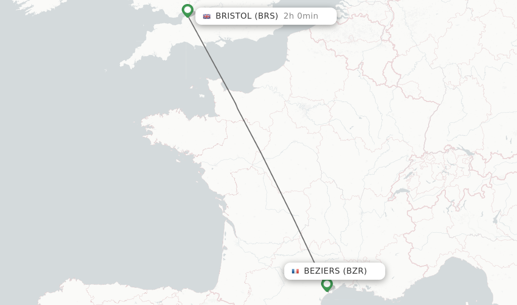 Flights from Beziers to Bristol route map